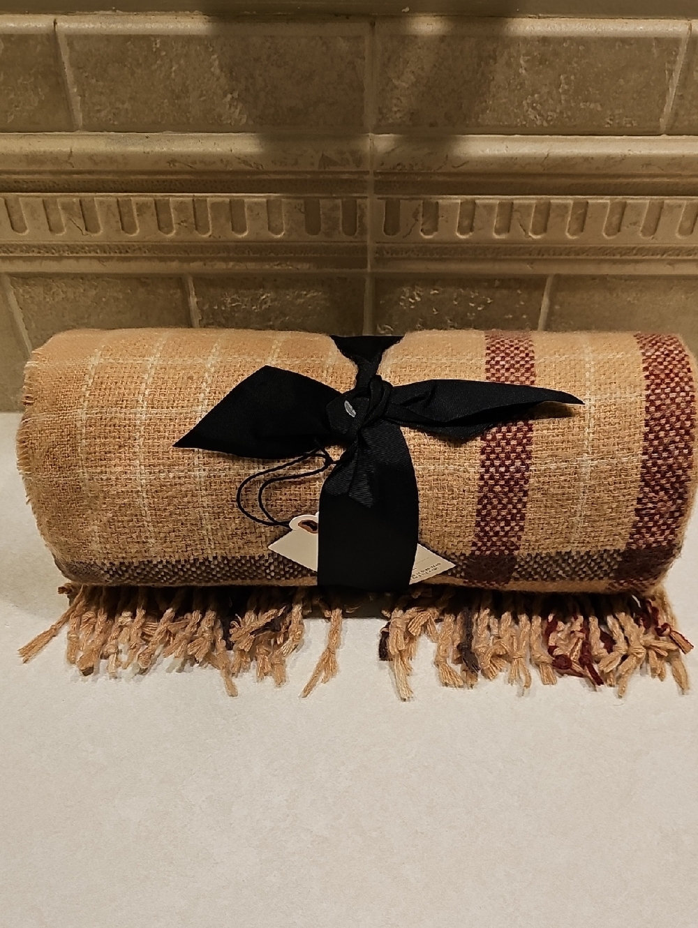 New Hearth And Hand With Magnolia Tanand Red Plaid Fringed Throw Blanket 60"×50"